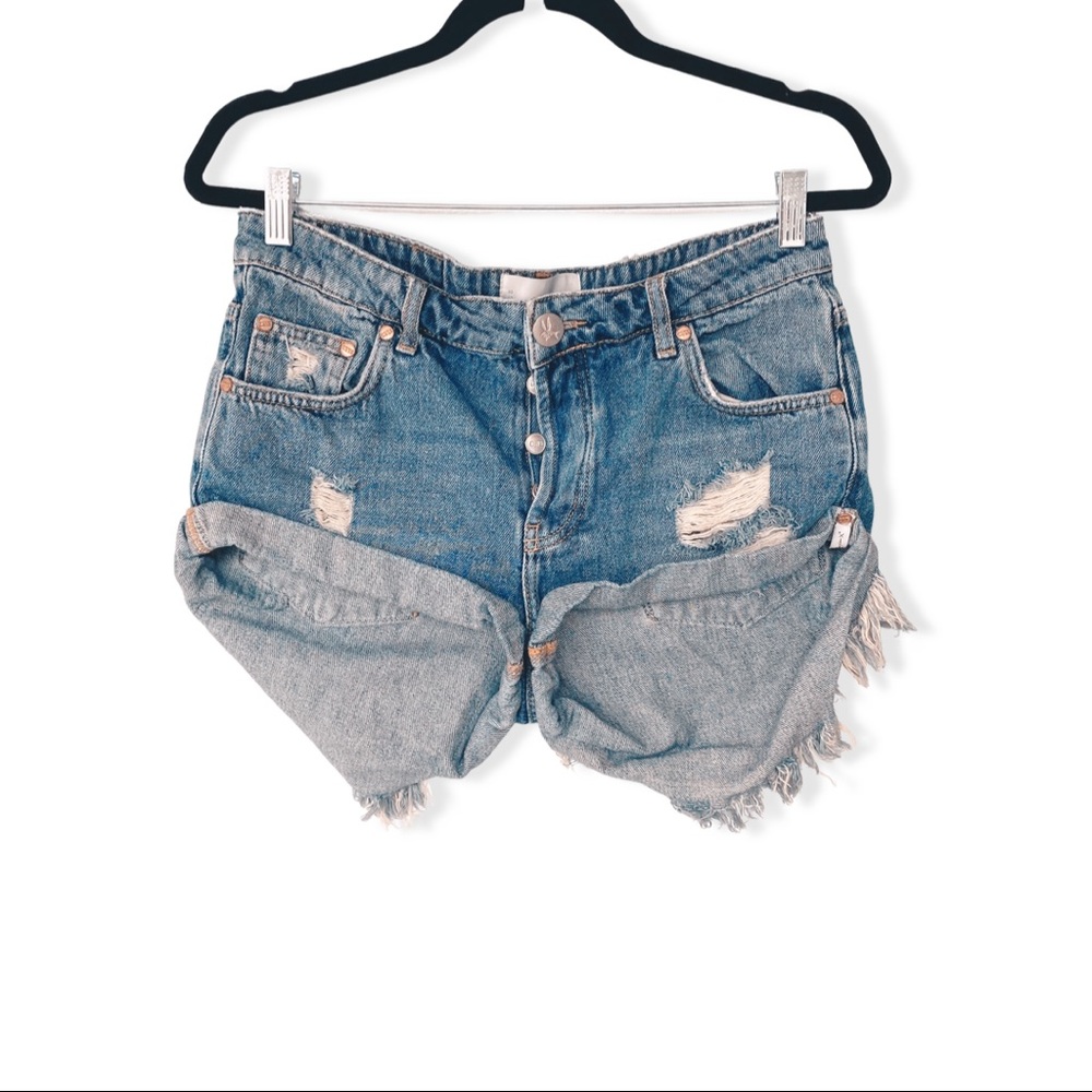 One Teaspoon Blue Distressed Bandit Shorts